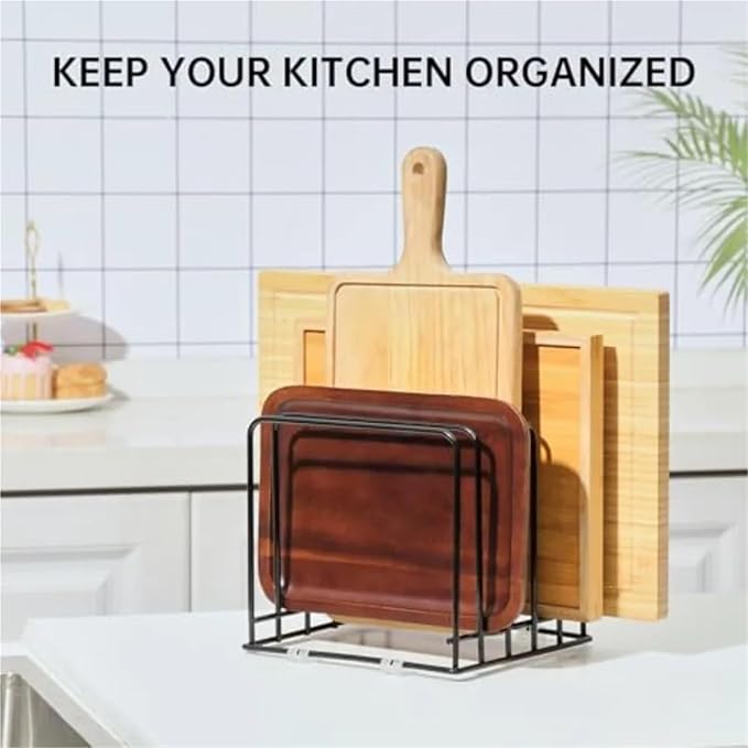 Cutting Board Rack 2pcs Kitchen Cabinet Dividers sheets Bakeware Holder with 5 Slots For Chefs,Baker Offer A Space-Saving Solution