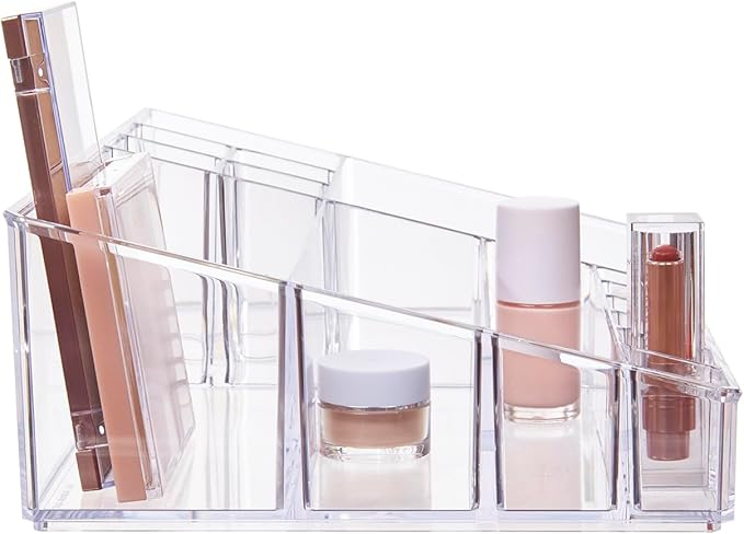 STORi Audrey Clear Vanity Makeup Organizer | 15-Compartment Holder for Brushes, Eyeshadow Palettes, & Beauty Supplies | Stacks on Audrey Storage Drawers | Made in USA | Vanity, Holder