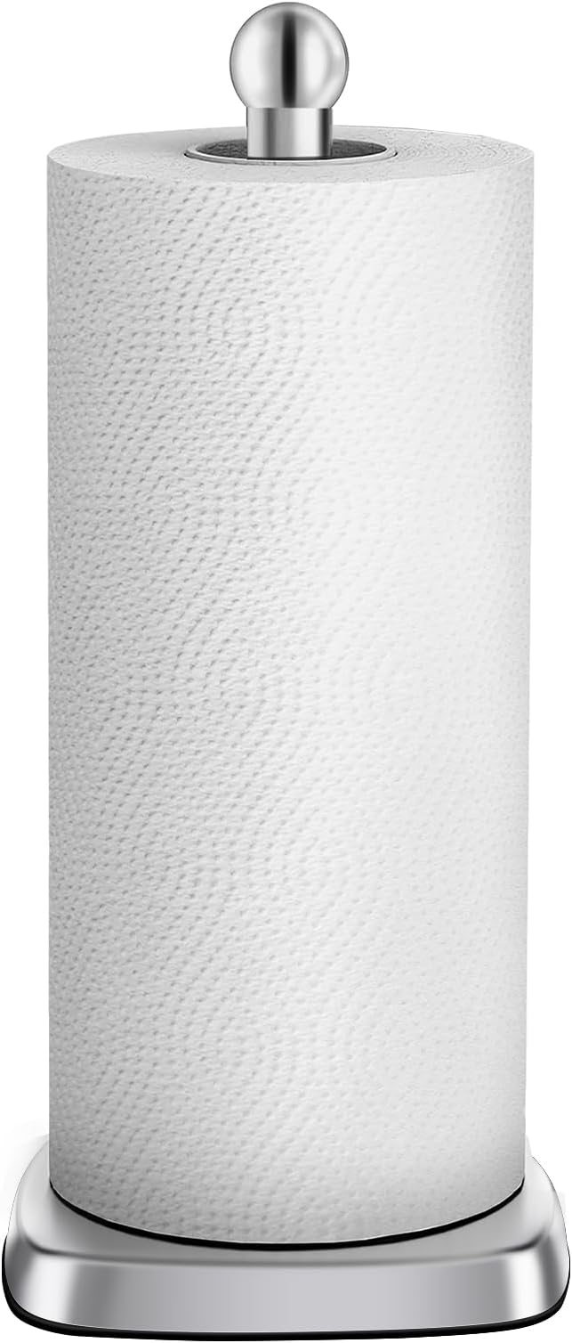 DAWNER SecureGrip Stainless Steel Paper Towel Holder Countertop, Paper Towel Stand, Dual-Weighted Suction Base for Kitchen & Bathroom‌