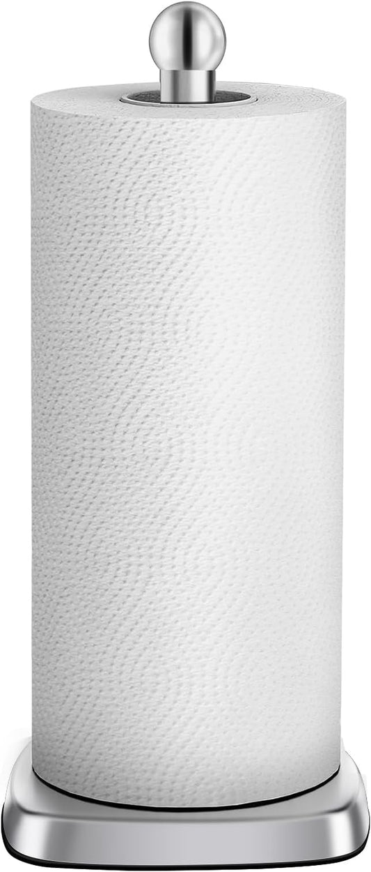 DAWNER SecureGrip Stainless Steel Paper Towel Holder Countertop, Paper Towel Stand, Dual-Weighted Suction Base for Kitchen & Bathroom‌