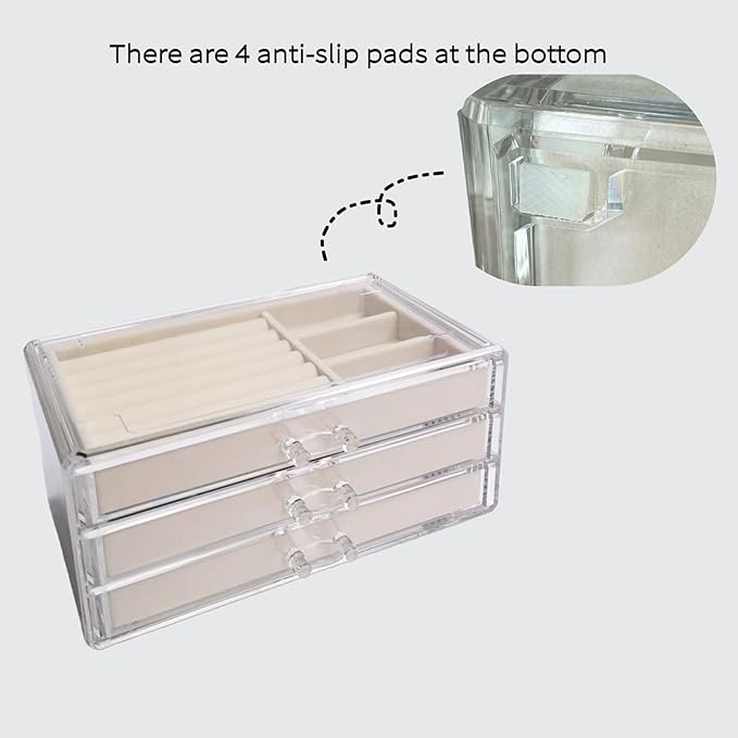 Clear Acrylic Jewelry Box With Drawers, Transparent Acrylic Jewelry Storage Can Be Stacked,Velvet Tray Can Be Adjusted For Storing Earrings Rings Bracelets Necklaces Gift for Women Girls.