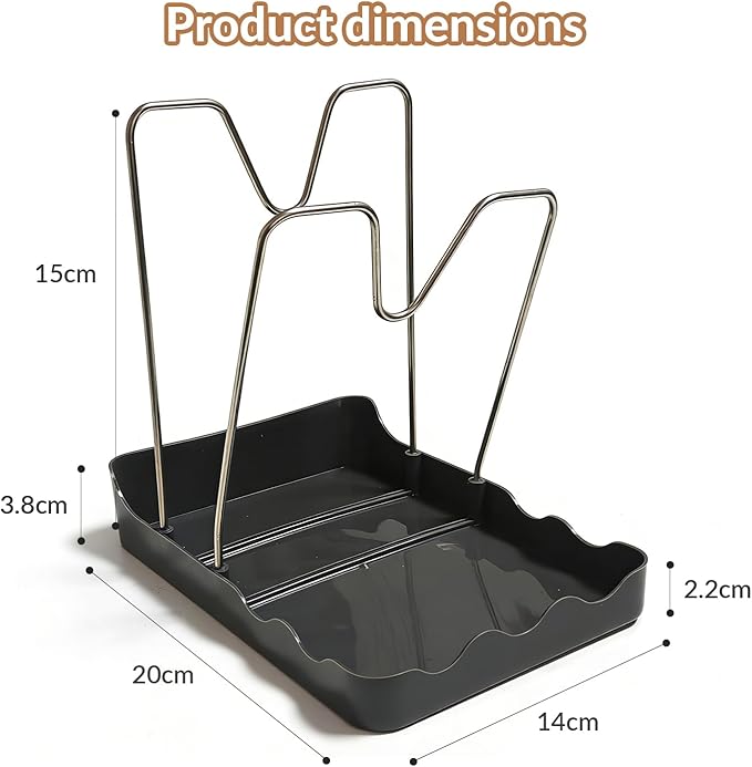 Kitchen Pot Lid Storage Rack, Pot-Lid Cutting Board Holder With Removable Drip Tray, Space-Saving Kitchen Pot Cover Organizer Stand for Countertop (1pc Black)