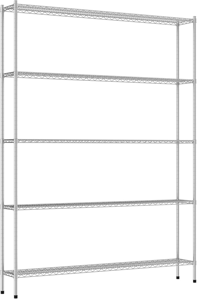 Commercial NSF Listed Chrome Stationary Wire Shelving Kit 12" x 72" x 96", with 5 Shelves Perfect for Warehouse, Walk-in Refrigerator, Freezer, Grocery Store, Restaurant, Dishroom