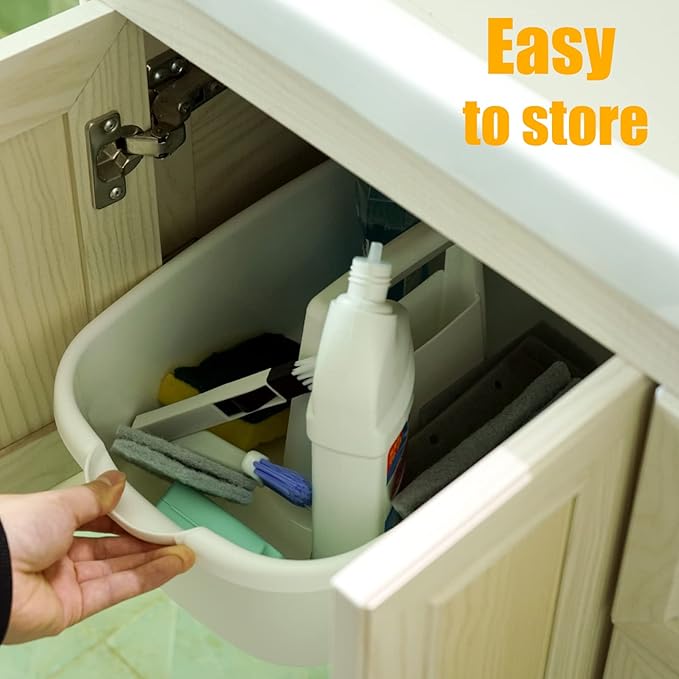 Omirome 2-Pack Large White Cleaning Caddy for Cleaning Supplies with Handle - Portable Plastic Tote Organizer for Shower, Bathroom, Kitchen, Under Sink Storage