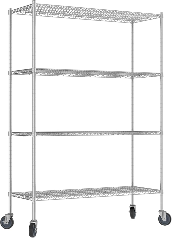 Commercial NSF Listed Chrome Mobile Wire Shelving Kit 21" x 54" x 80", with 4 Shelves Perfect for Warehouse, Walk-in Refrigerator, Freezer, Grocery Store, Restaurant, Dishroom