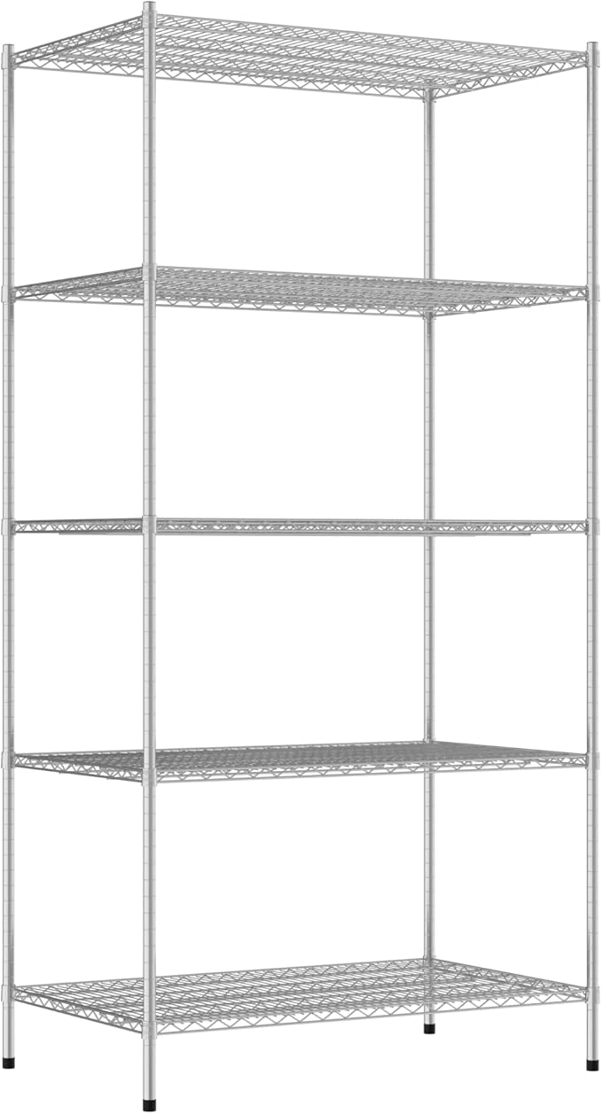 Commercial NSF Listed Chrome Stationary Wire Shelving Kit 30" x 48" x 96", with 5 Shelves Perfect for Warehouse, Walk-in Refrigerator, Freezer, Grocery Store, Restaurant, Dishroom