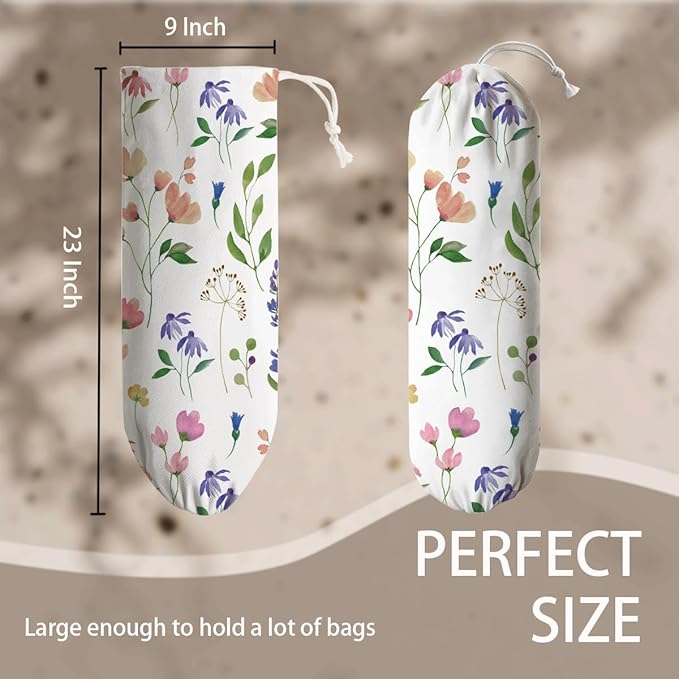 Flower Garbage Bag, Washable Plastic Holder, Reusable Grocery Bags Organizer, Wall Hanging Plastic Bag Holder, Kitchen Housewarming Gifts for Women Family Friends Grandma Mom