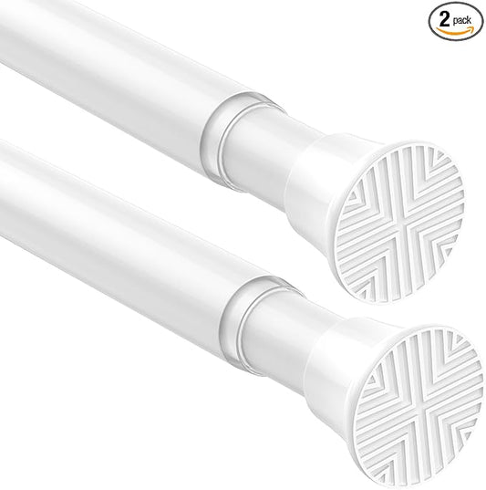 2Pack MEXAU White Tension Curtain Rods 23 to 46 Inch,Small Curtain Rods No Drilling,Short Spring Tension Rod for Windows Door Closet,Pressure Curtain Rod