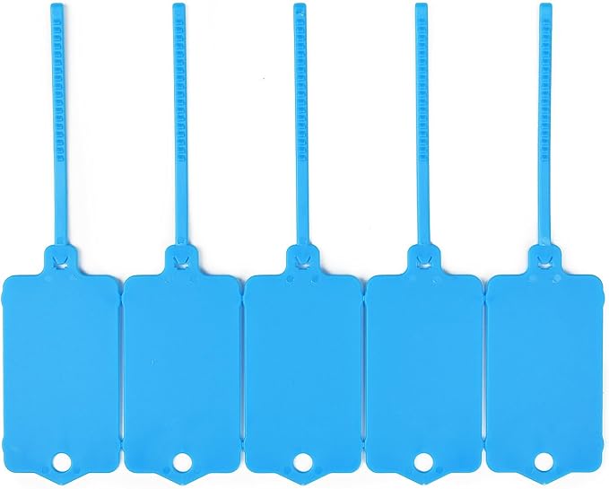 LeadSeals 100pcs Blank Plastic Tags for Labeling Reusable Hanging Tags Ties Key Tag Storage Labels Waterproof Plastic Mark Label Writable Hang Sign with One Marker Pen (Blue)