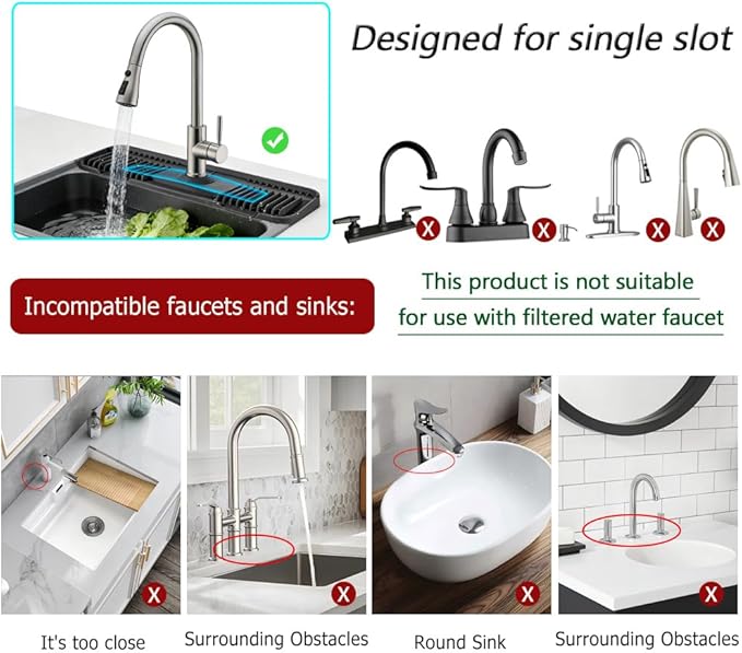 Kitchen Faucet Mat, DK-SIMINA Silicone Faucet Mat Silicone Faucet Drip Catcher with Cuttable Circular Central for Kitchen Sink, Tailor-Made for Faucets with Deck Plate【Black】