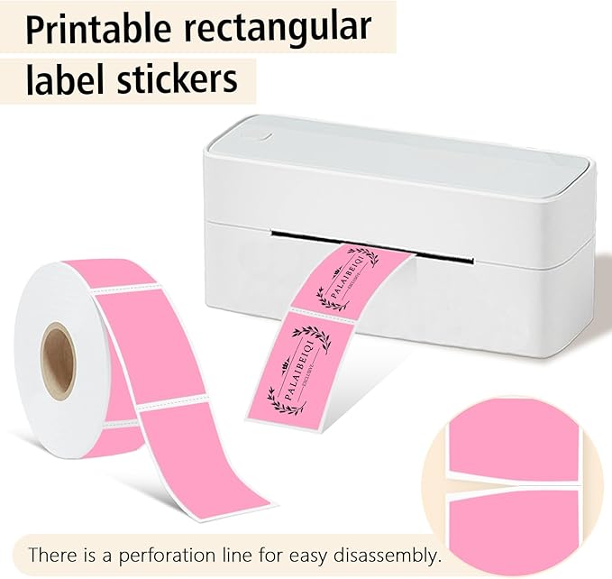 PALAIBEIQI 1x2 Inch Thermal Labels,500PCS Rectangle Stickers,Waterproof Removable Blank Stickers for Address,Jars,Freezer Containers & Pantry Organization,Pink