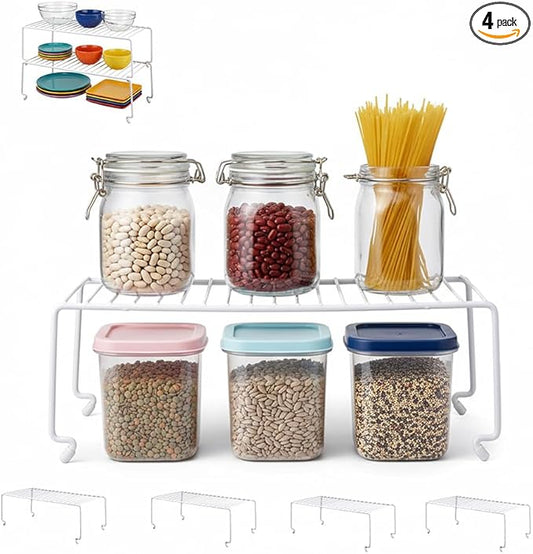 4-Pack Large (15.7x8.54inch) Multi-Level Organizer Rack, Kitchen Shelves for Spice Organization for Cabinet, Pantry Organizers and Storage, Wire Extra Shelf, Desk Organizer, Stackable, White