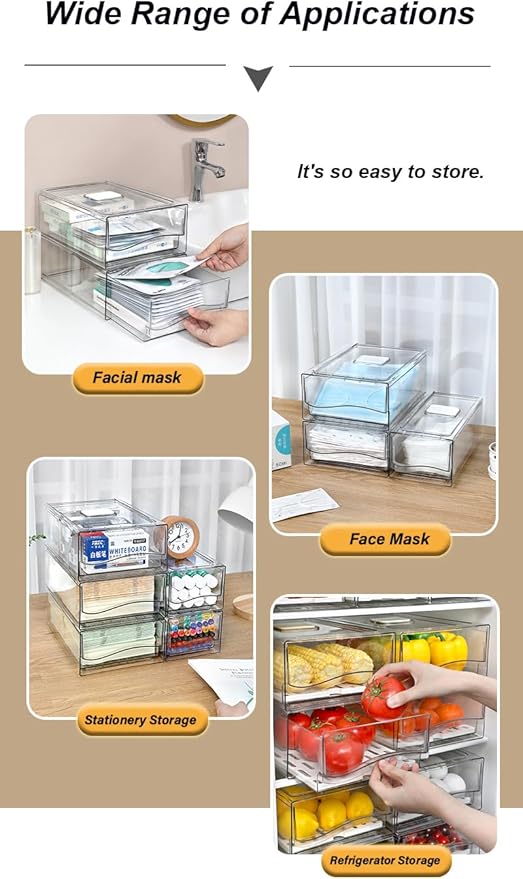Femoliyes Refrigerator Organizers and Storage Drawer, Stackable Fruit Storage Containers for Fridge, Reusable Fridge Organizer fit for Kitchen Refrigerator and Restaurant Freezer (2 Drawers, Medium)