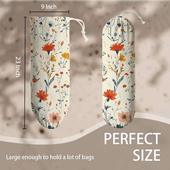 Aesthetic Floral Bag Holder, Wall Mount Plastic Bags Storage Container Dispensers, Kitchen Essentials, Kitchen Housewarming Gifts for Women Family Friends Grandma Mom