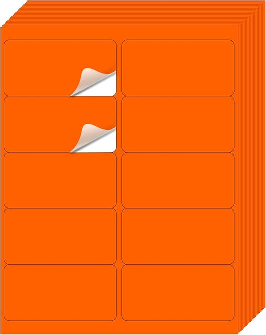 YEGAWEN Shipping Labels Stickers, 2"×4" Printable Mailing Label for Laser/Inkjet Printing- Matte, Permanent Adhesive Labels Stickers (Fluorescent Orange)