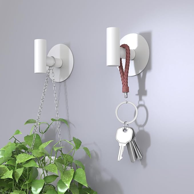 VINHOLD Heavy Duty White Towel Hooks, Stainless Steel Adhesive Coat Hooks for Bags, Towels, Robes, Hats, Aprons – No Drill Bathroom, Kitchen, Hotel Wall Hooks (2 Pack)