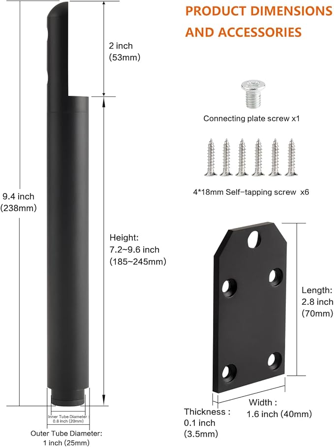 4 Pack Adjustable Cabinet Legs Stand Black 7.2-9.6 Inch Furniture Support Feet Dresser Legs Replacement Extensions End Table Feet Riser Cylinder