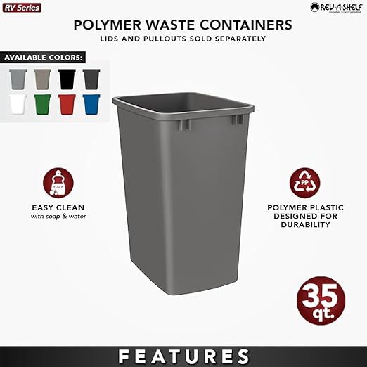 Rev-A-Shelf Polymer Replacement 35 Quart Trash Bin Recycle Waste Garbage Container for Kitchen Cabinet Pullouts, Green, 2 Pack, RV-35-19-2