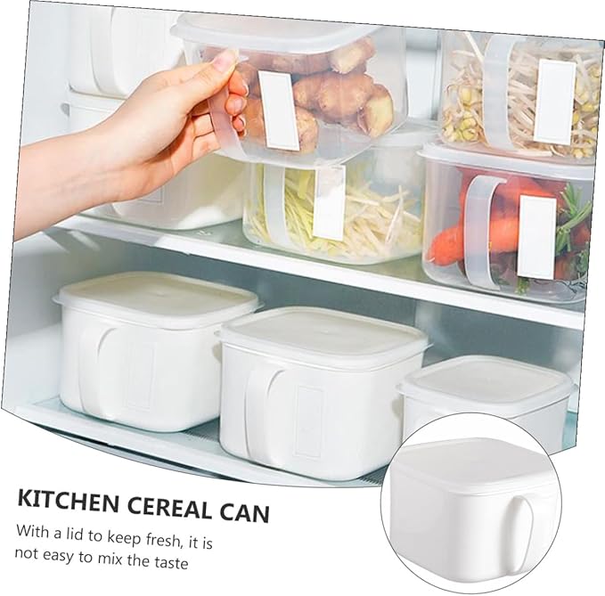 2pcs Large White Food Storage Containers with Handles and Labels, Plastic Airtight Fridge Fresh-keeping Boxes for Fruits, Cereals, Dry Food Organization