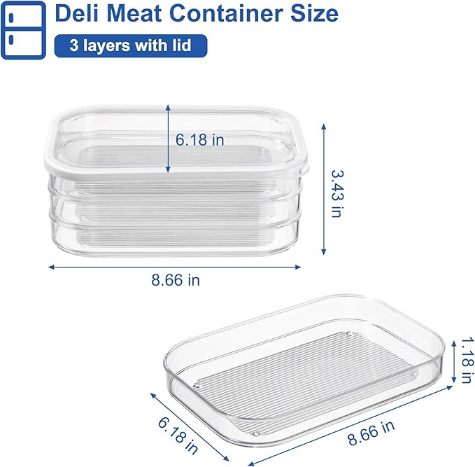 Bronkeeper Stackable Deli Meat Storage, 3-Tier Lunch Meat Container for Fridge – Dishwasher Safe, Clear Cold Cuts & Cheese Organizer with Lid, Meal Prep Meat Storage Containers for Refrigerator