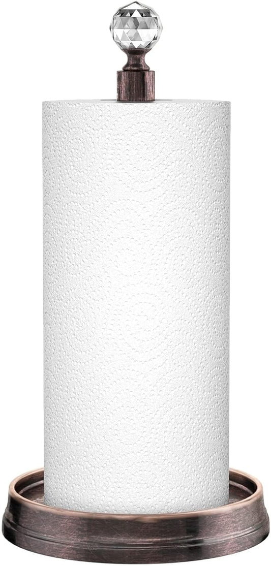 Paper Towel Holder (with Crystal Ball) Steel Paper Towel Holder countertop，Paper Towel Holder Stand for Kitchen Countertops, Bars & Dining Tables,Fits Standard & Jumbo Rolls,Oil Rubbed Bronze