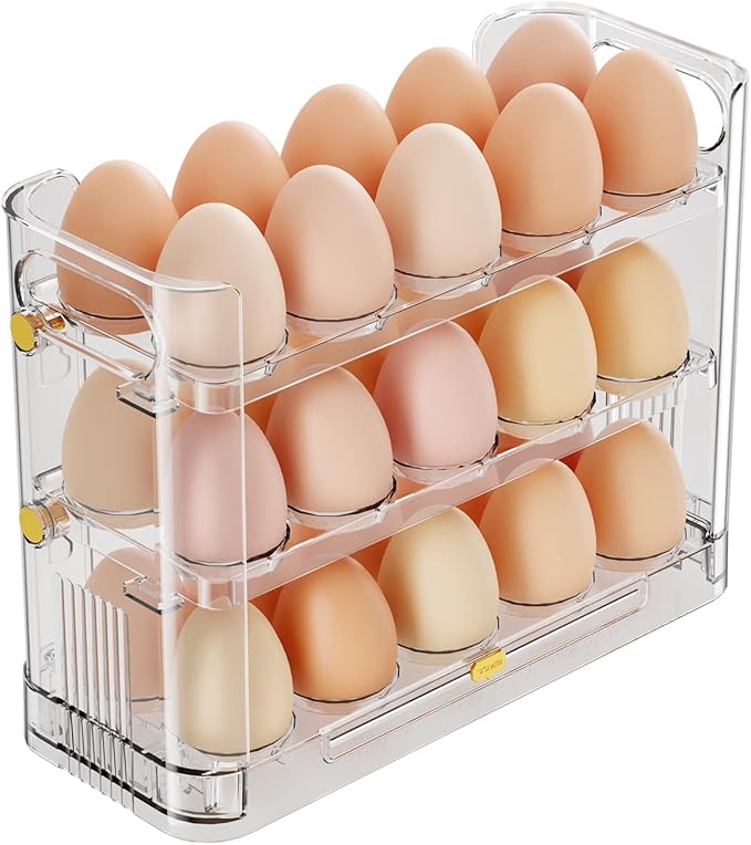 Hooshion Reversible Egg Holder for Refrigerator and Countertop - Clear 30-Egg Storage Tray