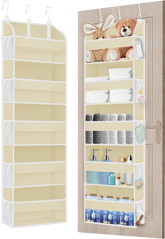 2 Pack Over The Door Storage Organizer with 5 Pockets 10 Mesh Pockets, 44 lbs Weight Capacity Door Hanging Organizers and Storage for Bedroom,Bathroom,Nursery,Kidroom,Babyroom