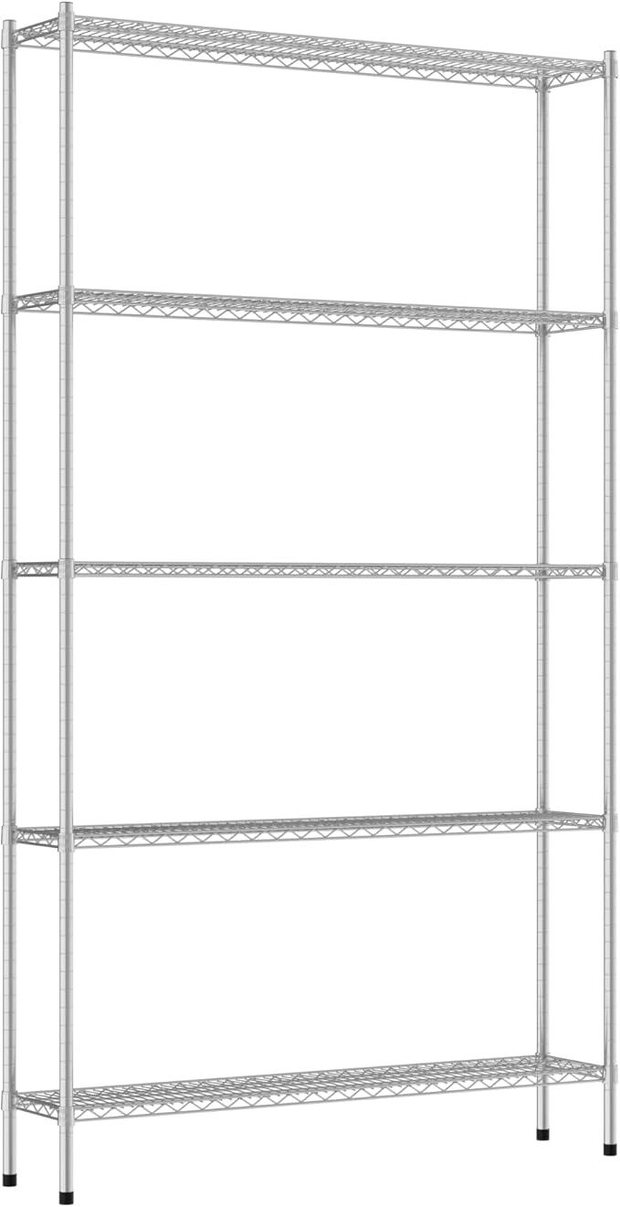 Commercial NSF Listed Chrome Stationary Wire Shelving Kit 12" x 54" x 96", with 5 Shelves Perfect for Warehouse, Walk-in Refrigerator, Freezer, Grocery Store, Restaurant, Dishroom