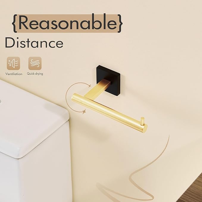 KOKOSIRI Toilet Paper Holder Black with Gold Toilet Roll Holder Hold Mega Rolls Kitchen Bathroom Tissue Paper Dispenser Stainless Steel, B2005GDK
