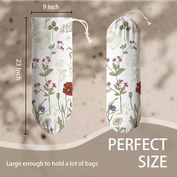 Spring Summer Garbage Bag, Wall Mount Flower Trash Bags Organizer, Kitchen Pantry Hanging Decor, Kitchen Housewarming Gifts for Women Family Friends Grandma Mom
