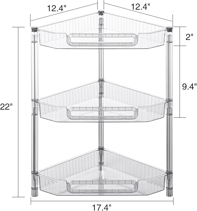 HYBRIDEAS 3-Tier Corner Shelf Organizer for Bathroom Counter Skincare and Makeup Storage Vanity Dresser Organizer Countertop Tray Perfume Holder Shelving
