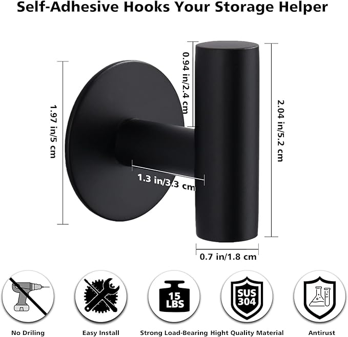 Bntuk Adhesive Hooks Heavy Duty Wall Hooks Stainless Steel Waterproof Shower Hook, Adhesive Holder Coat Hook for Hanging, Wall Mounted Towel Hooks for Bathroom Glass Window- 2 Pack