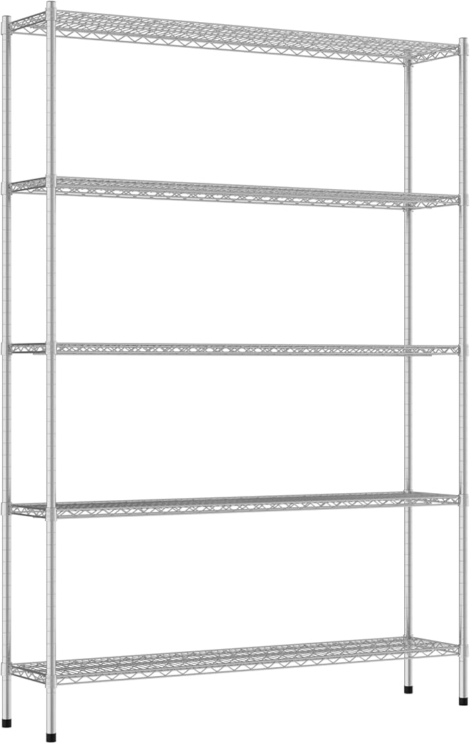 Commercial NSF Listed Chrome Stationary Wire Shelving Kit 14" x 60" x 86", with 5 Shelves Perfect for Warehouse, Walk-in Refrigerator, Freezer, Grocery Store, Restaurant, Dishroom