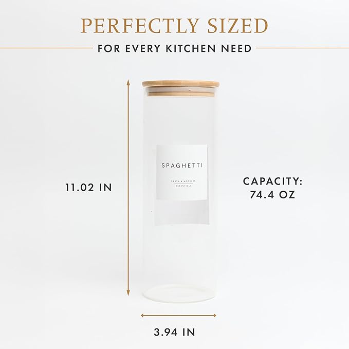Set of 3 Glass Pantry Storage Containers with Lids- 12 Pantry Labels– (70oz) Glass Canisters with bamboo lids-Perfect Rice, Cereal, Flour, Pasta, Oats, food storage -Airtight-kitchen canisters