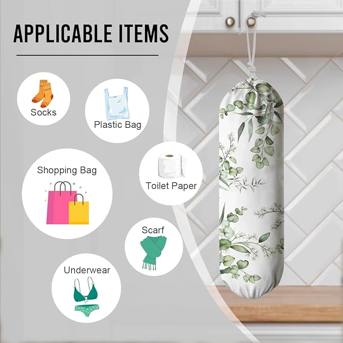 Green Eucalyptus Garbage Bag, Wall Mount Plastic Bags Storage Container Dispensers, Kitchen Pantry Garbage Bag, Housewarming Gifts for Women Family Friends Grandma Mom