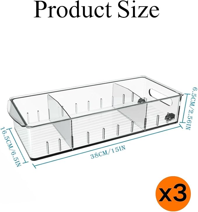 bangminda 3 Pcs Refrigerator Drawer Organizer ,Fridge Organizer Bins on Wheels, Roll Out Pantry Storage Bins with Handle Upgrade Thick Plastic Pantry Storage Bins for Kitchen Organization