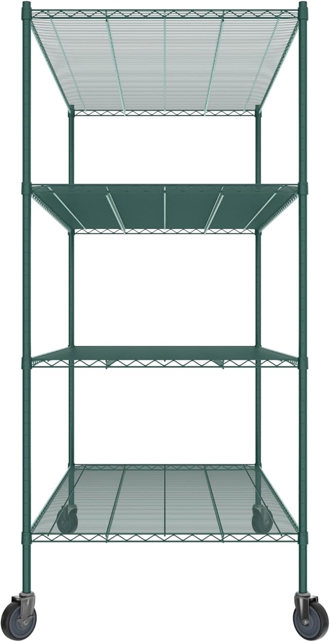 Commercial NSF Listed Green Epoxy Mobile Wire Shelving Kit 36" x 72" x 80", with 4 Shelves Perfect for Warehouse, Walk-in Refrigerator, Freezer, Grocery Store, Restaurant, Dishroom