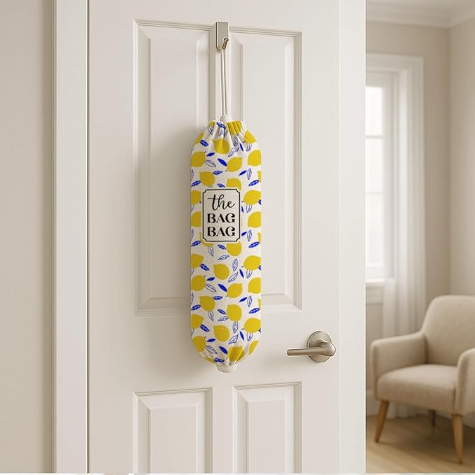 The Bag Bag Grocery Bags Holder, Lemon Grocery Bags Holder Organizer For Shopping Sack, Wall Mount Plastic Sack Storage Container Dispenser, Gift for Female Family and Friends