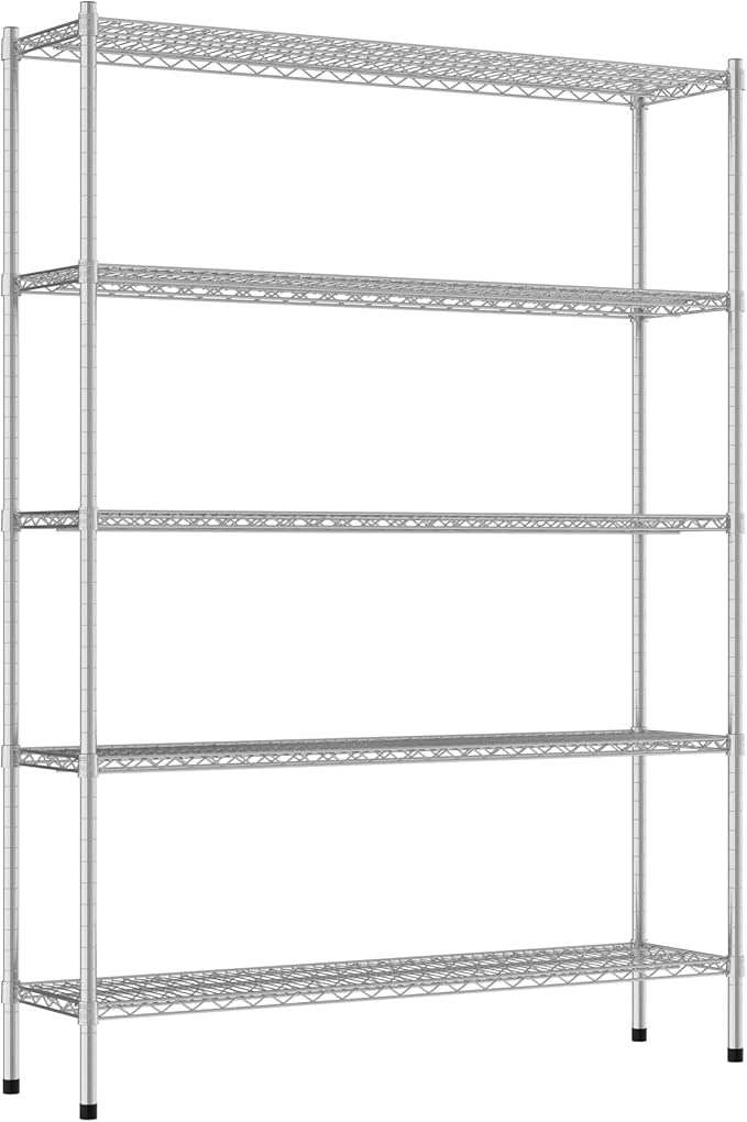 Commercial NSF Listed Chrome Stationary Wire Shelving Kit 14" x 54" x 74", with 5 Shelves Perfect for Warehouse, Walk-in Refrigerator, Freezer, Grocery Store, Restaurant, Dishroom