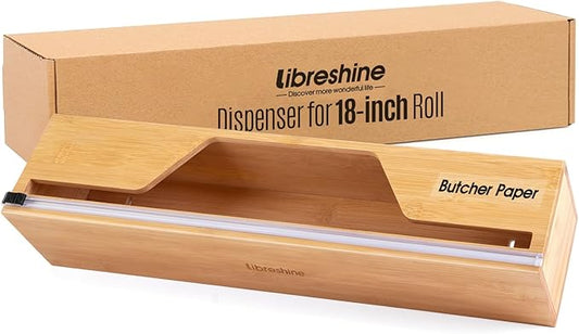 Compact 18 Inch Foil Dispenser & Butcher Paper Dispenser with Slide Cutter, Wall-Mount Bamboo Paper Roll Organizer for Kraft/Freezer/Wax Paper, for Countertop, Drawer or Cabinet