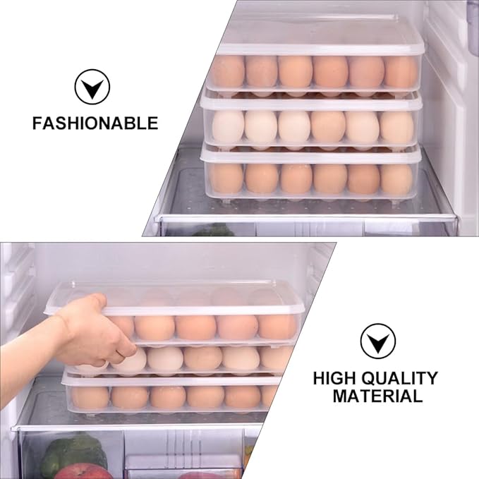 VERDANVERSE 2pcs Refrigerator Egg Storage Box with Lid, 24-Grid Protective Egg Holder Tray Set for Fridge Organization and Freshness Preservation