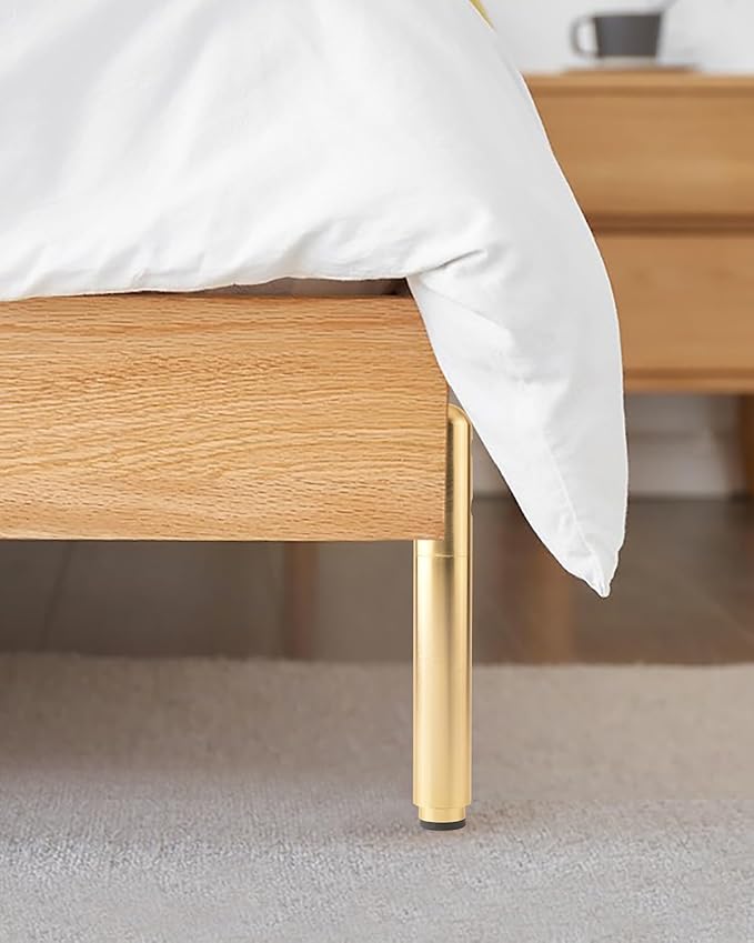 Metal Table Legs Set of 4 Adjustable Feet for Furniture Golden 4.9-7.2 Inch Nightstand Legs Brackets Bathroom Cabinet Feet Extenders Bed Support Feet
