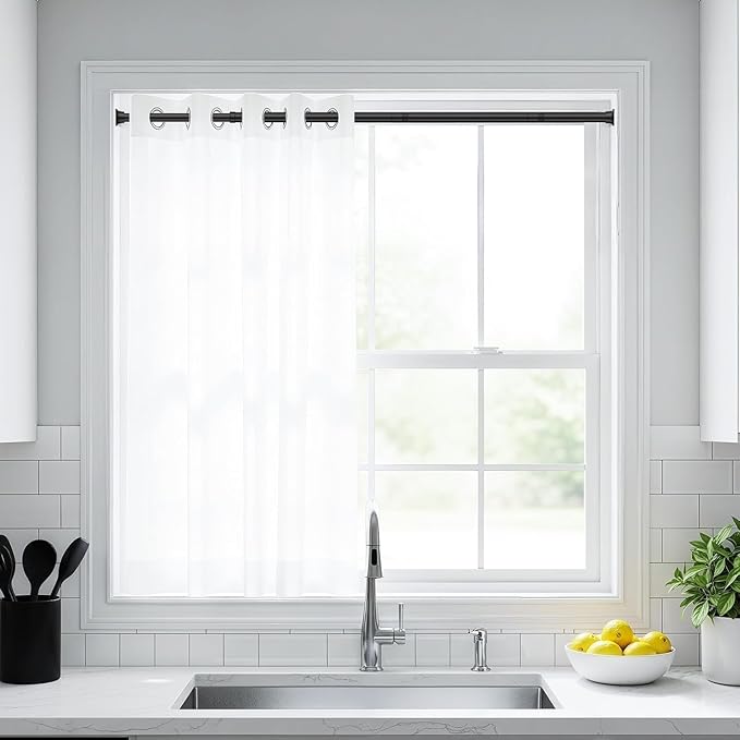 MEXAU Black Tension Curtain Rods 23 to 46 Inch,Small Curtain Rods No Drilling,Short Spring Tension Rod for Windows Door Closet,Pressure Curtain Rod