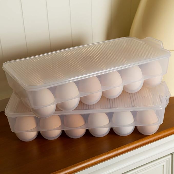 Eslite Covered Egg Holder,Egg Storage for Refrigerator,Fits 18 Eggs,Pack of 2