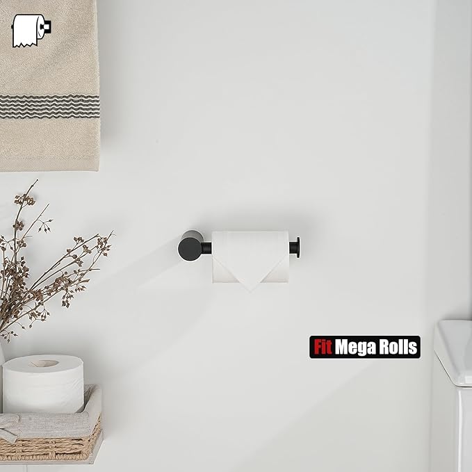 JQK Black Toilet Paper Holder, 5 Inch 304 Stainless Steel Thick 0.8mm Tissue Paper Dispenser, Matte Black Wall Mount, TPH600-PB