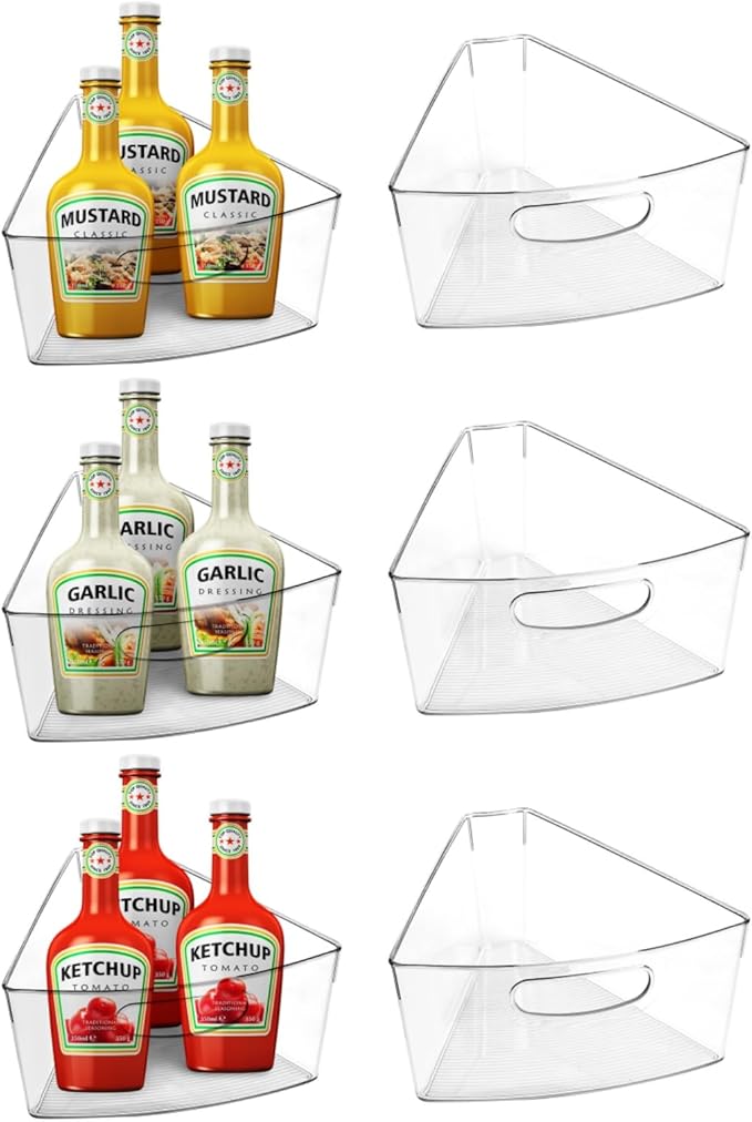 URALFA Lazy Susan Organizer Bins, Corner Cabinet Clear Turntable Organizer, Plastic Corner Kitchen Storage Bins for 26"- 28" Diameter Corner Cabinet Lazy Susan, 1/8 Wedge-BPA Free, 6 Pack