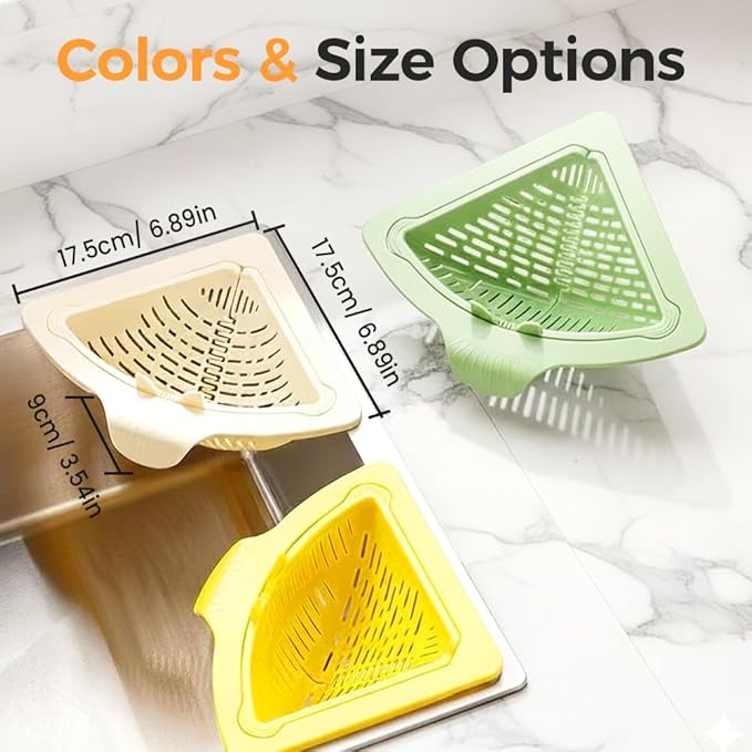 Magnetic Drainage & Filter Basket, Kitchen Corner Sink Strainer, Triangular Sink Strainer with Twist-Open Bottom, Kitchen Sink Corner Rack for Draining & Storage, Punch-Free Installation (BEIGE)