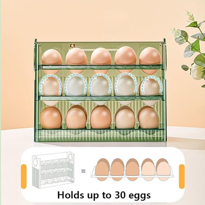 DABATO Egg Refrigerator Storage Box, Egg Holder for Refrigerator Door, Clear Egg Fresh Storage Box for Fridge, 3-Layer Flip Fridge Egg Tray Container, Egg Storage Container for Househol (Transparent)