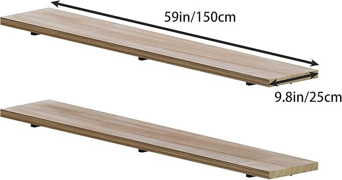 Long Wall Shelves 60 inch,Long Floating Shelf for Wall Set of 2, Large Shelves with Metal Brackets, Farmhouse Bookshelf for Bedroom, Living Room and Bathroom