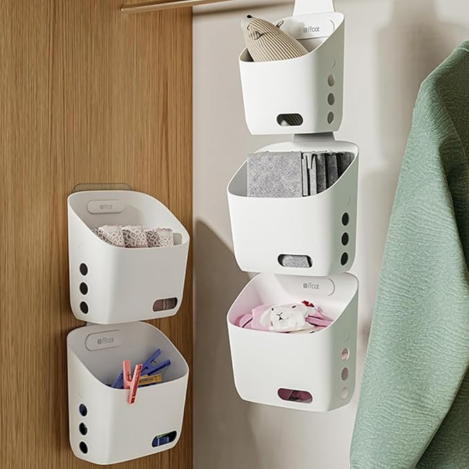 LeleCAT Plastic Hanging Basket Kitchen Storage organizer, Basket with Detachable hook, Hang it behind a door or on a railing, Over the Cabinet Door (Light Gray, Small) 2pack